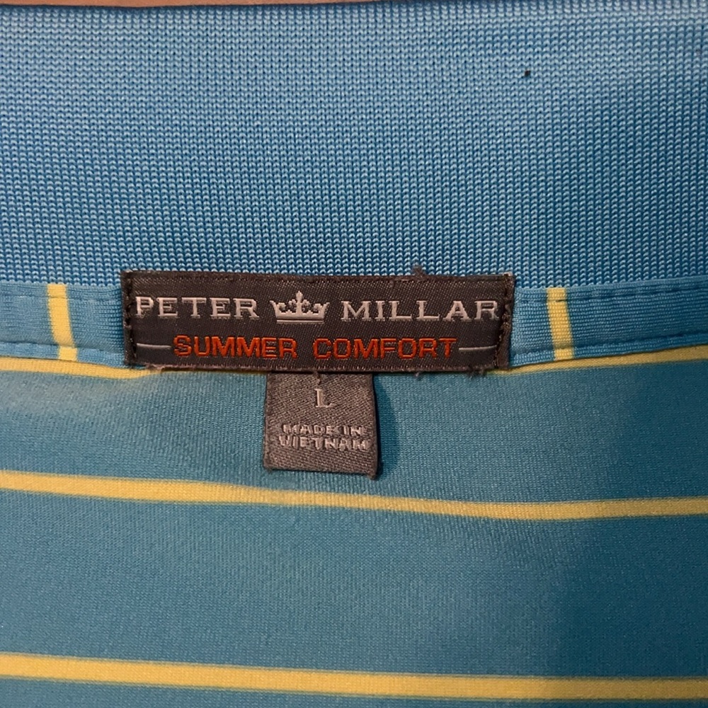 Peter Millar Summer Comfort Men’s Large Blue and Yellow Striped Polo - Picture 2 of 4